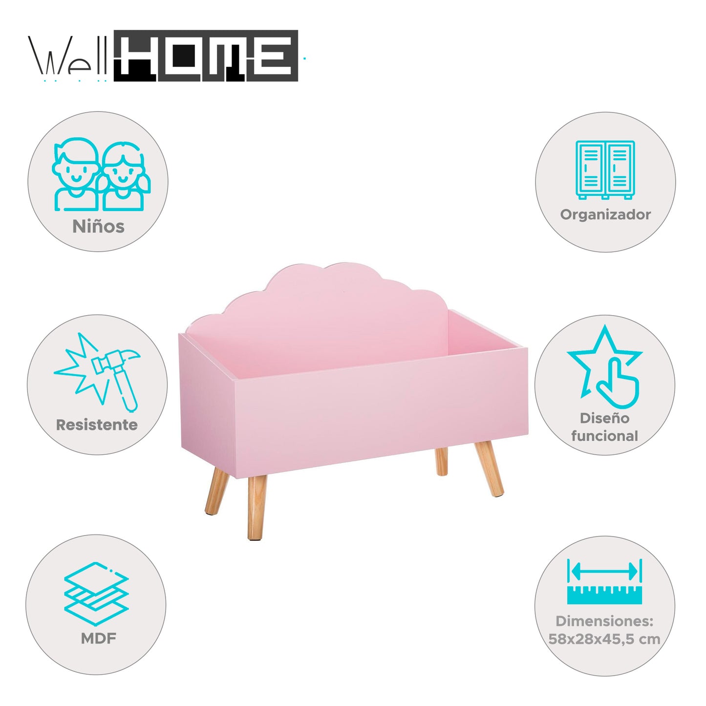 Well Home - Baúl Infantil cloud Rosa._1