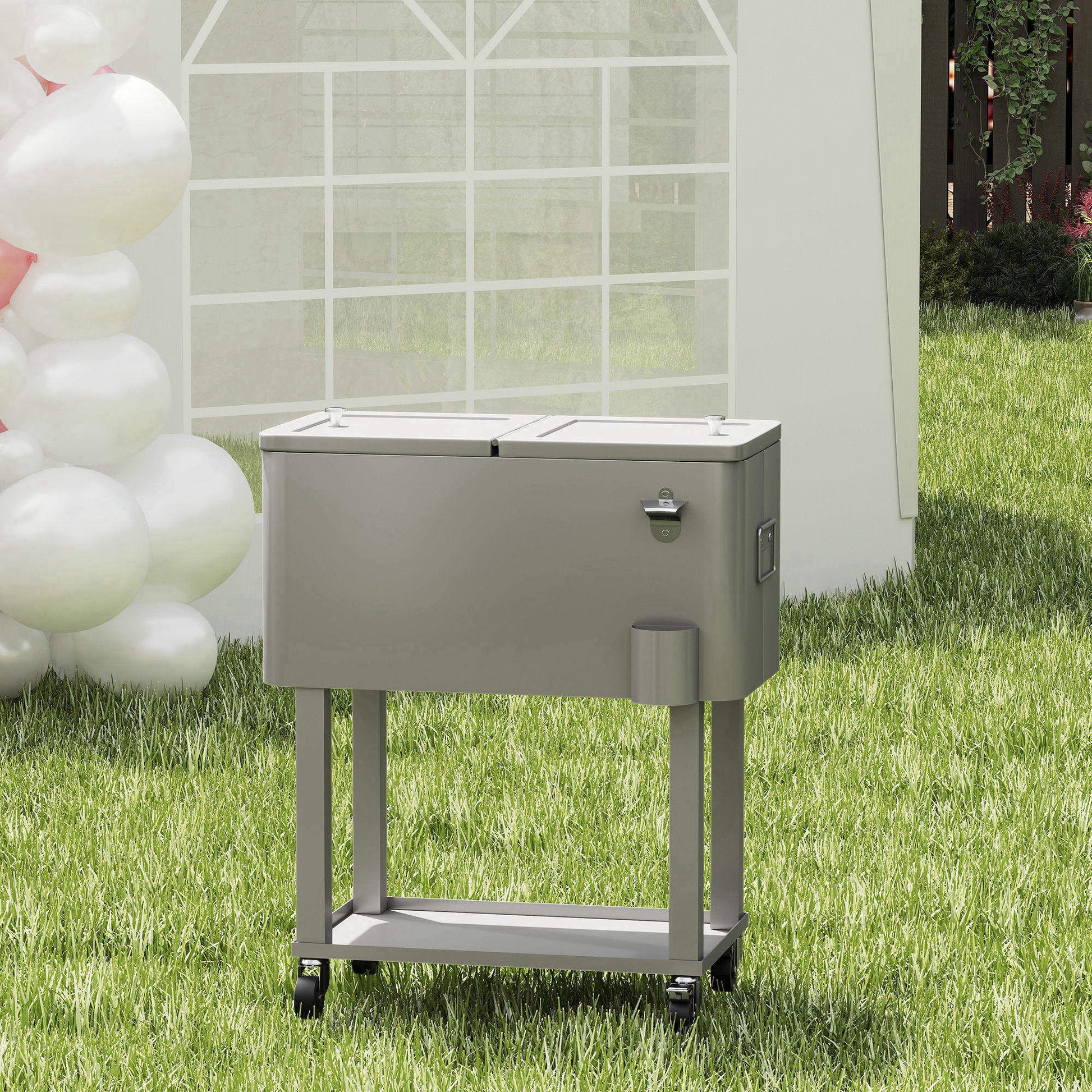 Outsunny Carro De Bebidas Refrigerado 56l Con Ruedas 67x35x80 Cm Gris Claro_1