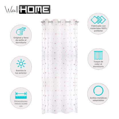 Wellhome Cortina Infantil Pompones Blanca Y Rosa_1