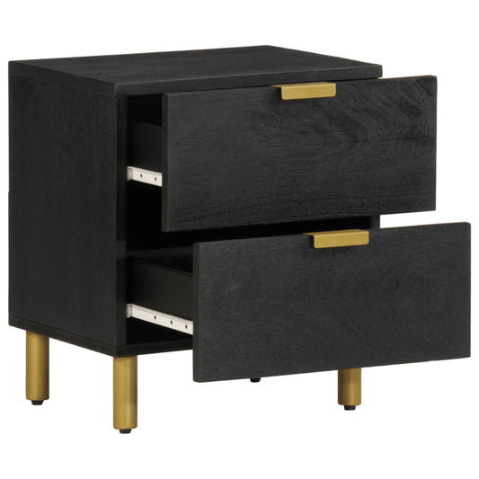 Mesitas De Noche 2 Uds Madera Maciza De Mango Negro 40x33x46 Cm_0