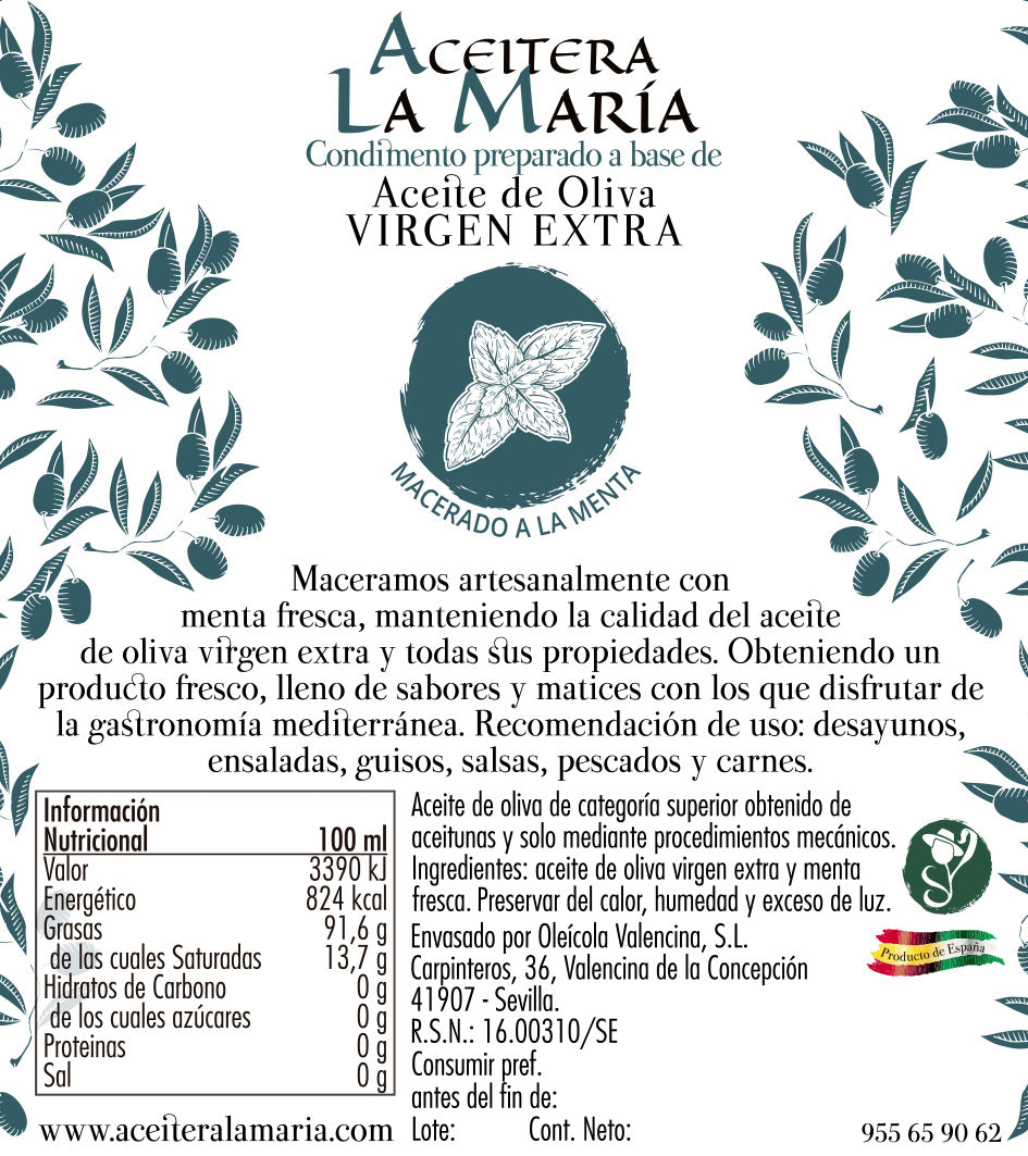 Aceite De Oliva Virgen Extra Macerado A La Menta 25 Cl Cristal_2