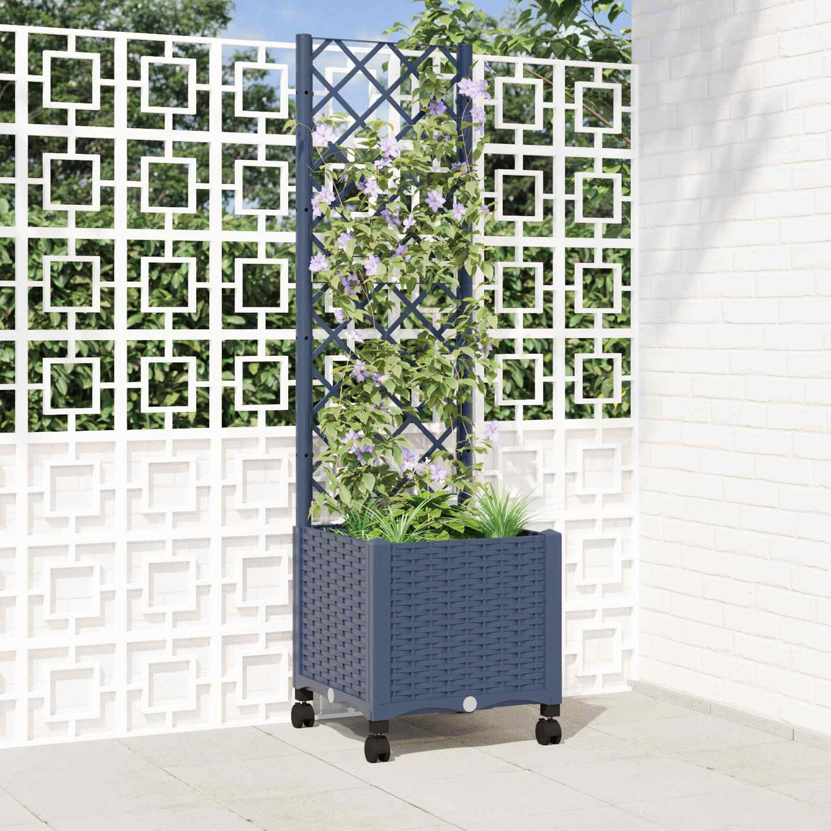Jardinera Con Enrejado Y Ruedas Gris Azulado 40 X 40 X 146 Cm_1