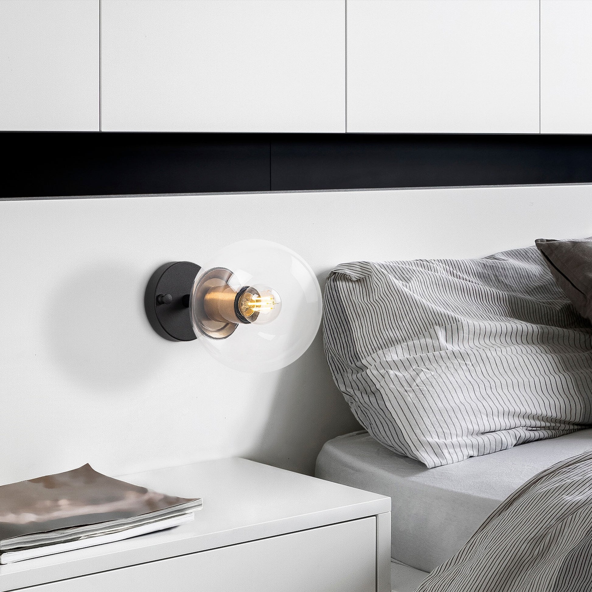 Aplique De Pared Pantalla Transparente, Metal , Negro, 15x15x24, Casquillo E14 Max 15 W_4