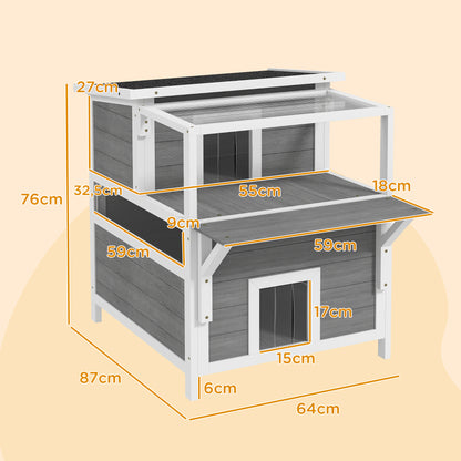 Pawhut Caseta Para Gatos De Madera Con Techo Asfáltico 64x87x76 Cm Gris Claro_2