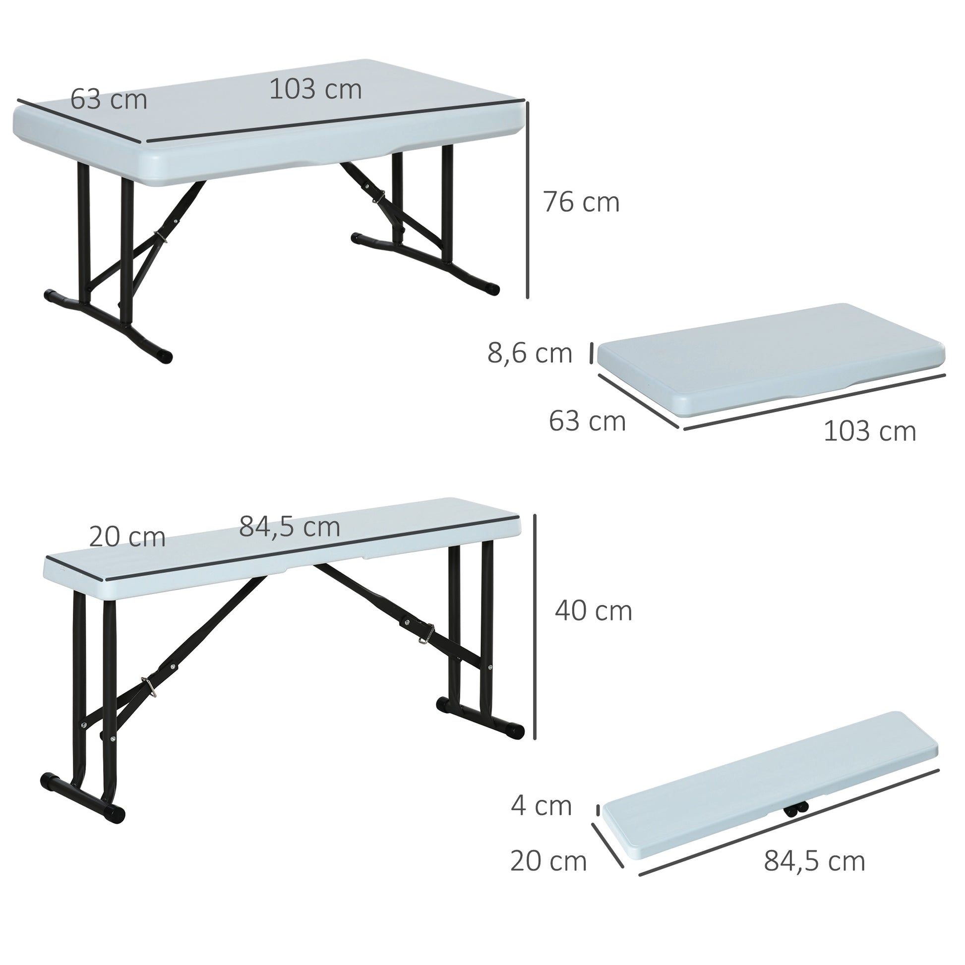 Outsunny Conjunto Mesa Y 2 Bancos Plegables Jardín Camping Picnic 103x63x76 Cm_2