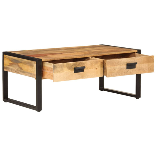 Mesa De Centro Hierro Y Madera Maciza De Mango 100x54x40 Cm_0
