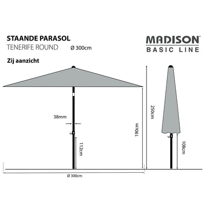 Madison Sombrilla De Jardín Redonda Tenerife Gris 300 Cm_2