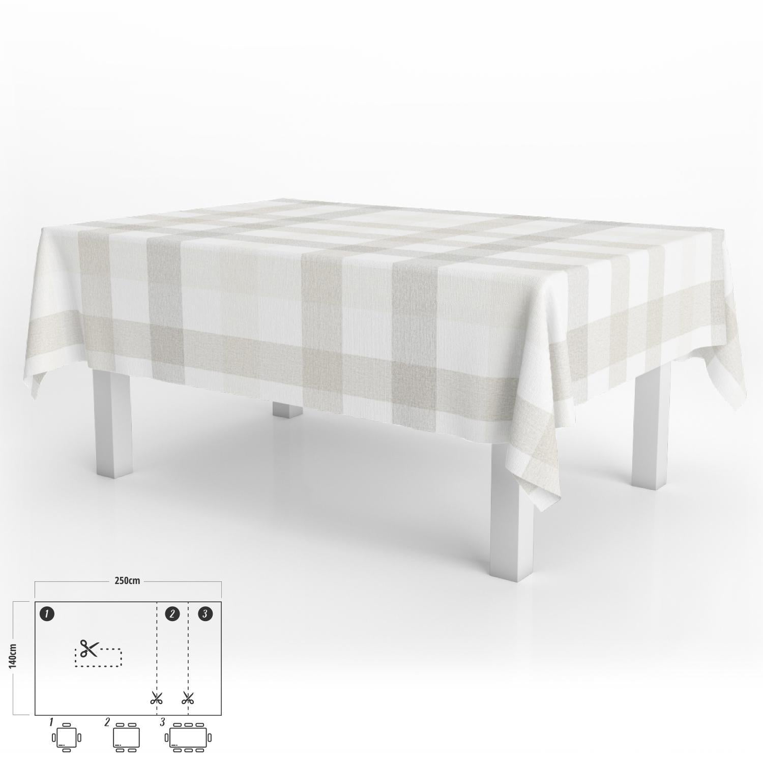 Mantel Hule Rectangular Cuadros Beige Impermeable Antimanchas Pvc 140x250 Cm.  Recortable Uso Interior Y Exterior_0