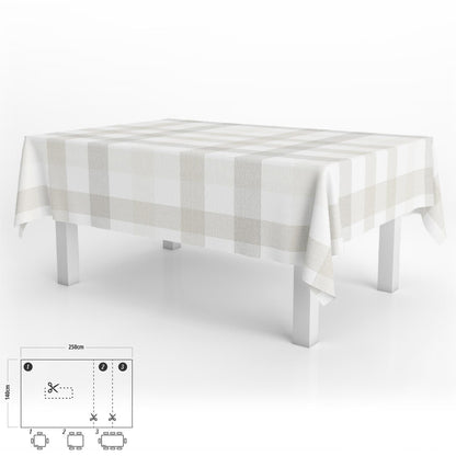 Mantel Hule Rectangular Cuadros Beige Impermeable Antimanchas Pvc 140x250 Cm.  Recortable Uso Interior Y Exterior_0