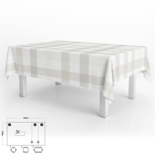 Mantel Hule Rectangular Cuadros Beige Impermeable Antimanchas Pvc 140x250 Cm.  Recortable Uso Interior Y Exterior_0