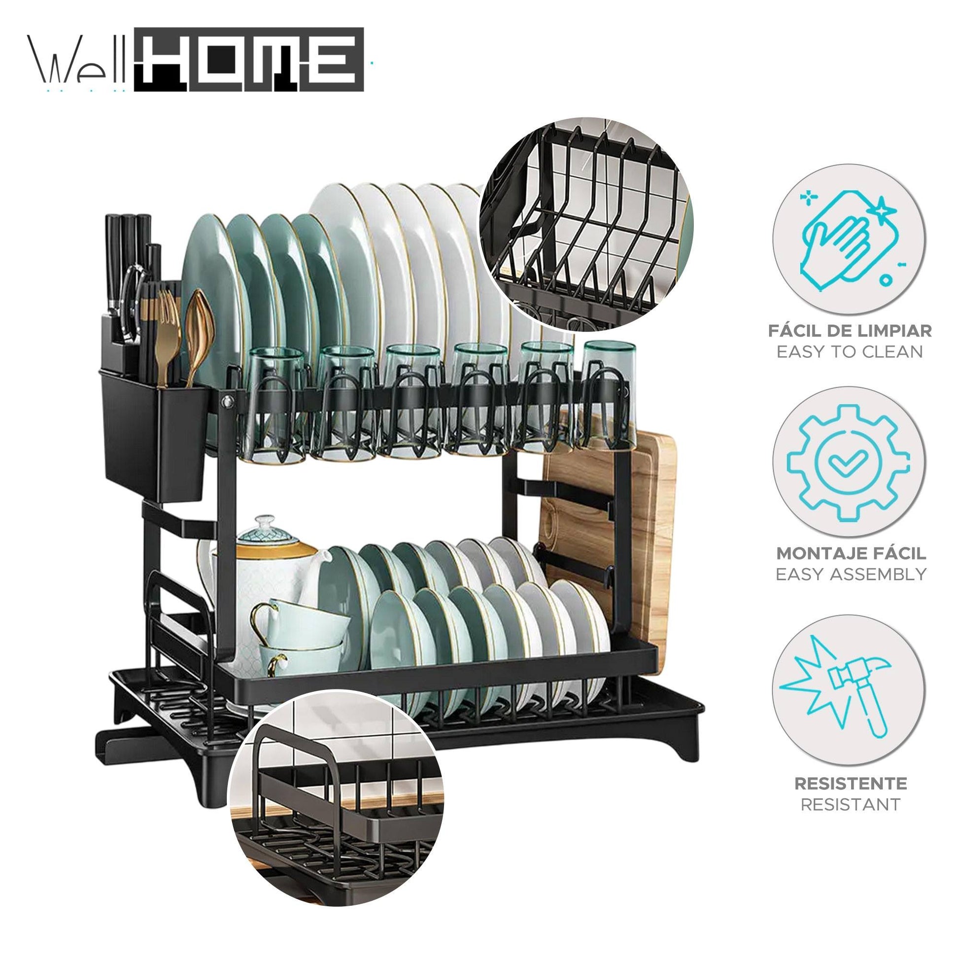 Well Home Escurreplatos De Tres Niveles Color Negro_1
