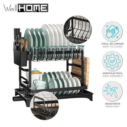 Well Home Escurreplatos De Tres Niveles Color Negro_1