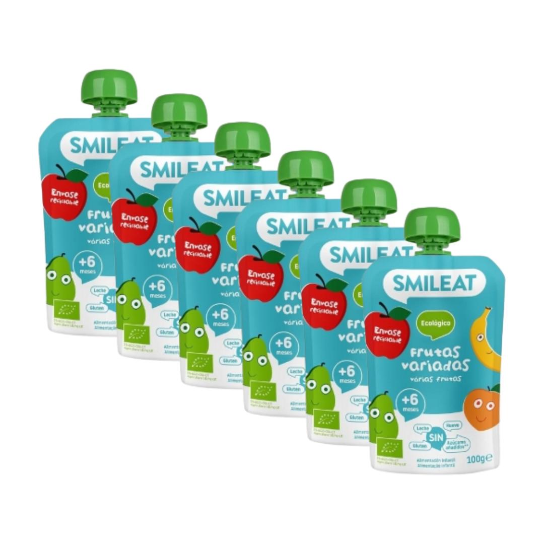 Embalagem com 6 unidades ECO Pouche diversas frutas Smileat, 100g