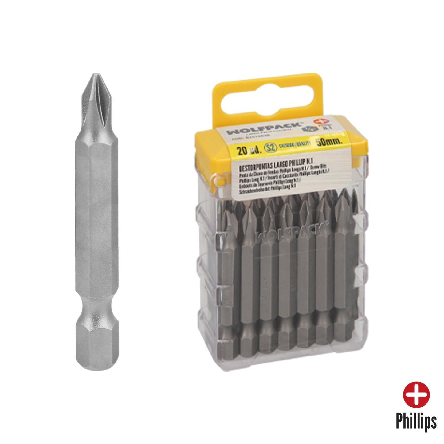 Puntas Largas Destornillador Phillips Nº 1 (20 Piezas). Acero S2 Al Cromo Vanadio. Puntas Hexagonales, Destorpuntas,