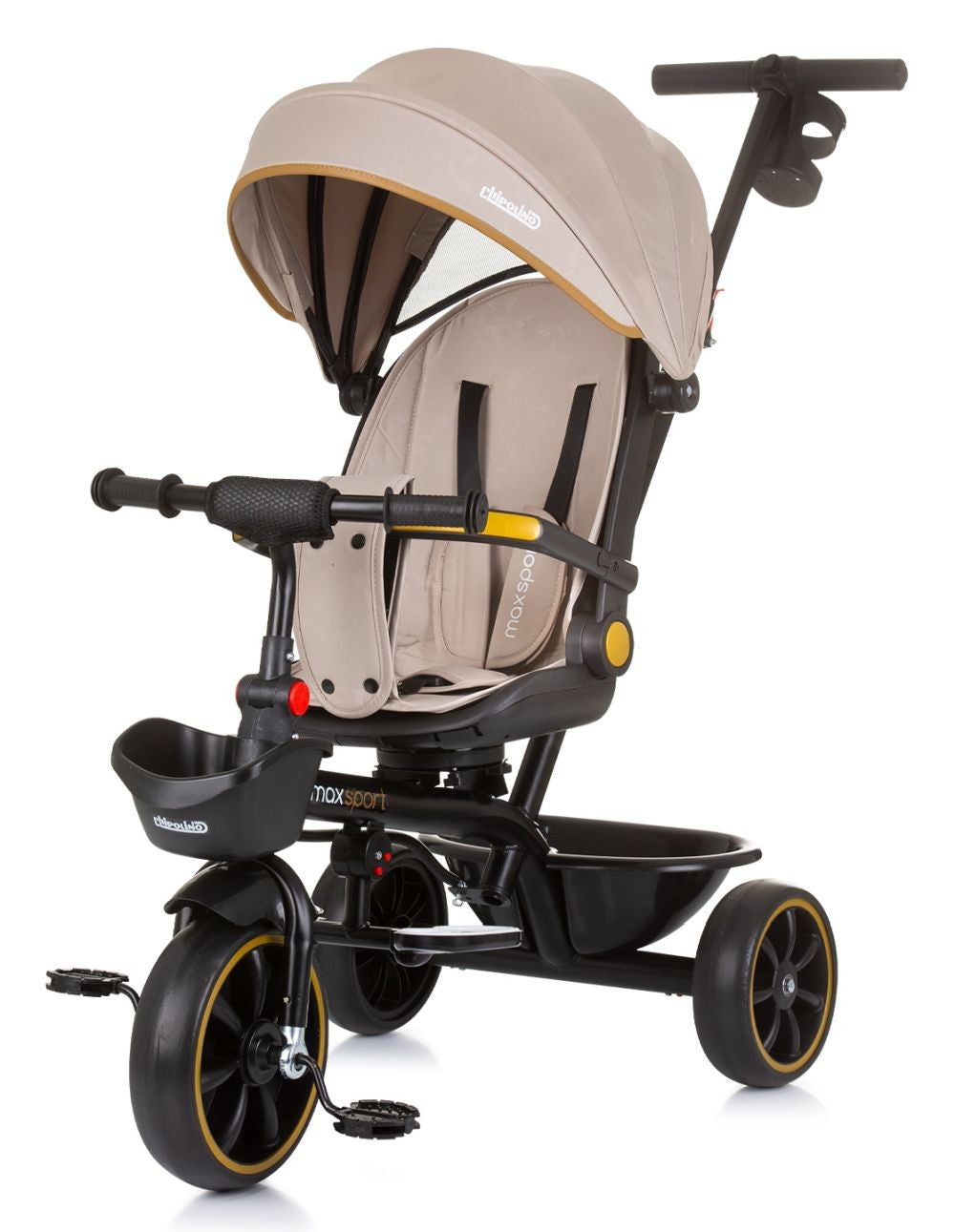 Triciclo Con Capota Y Mango Parental Max Sport Macadamia_0