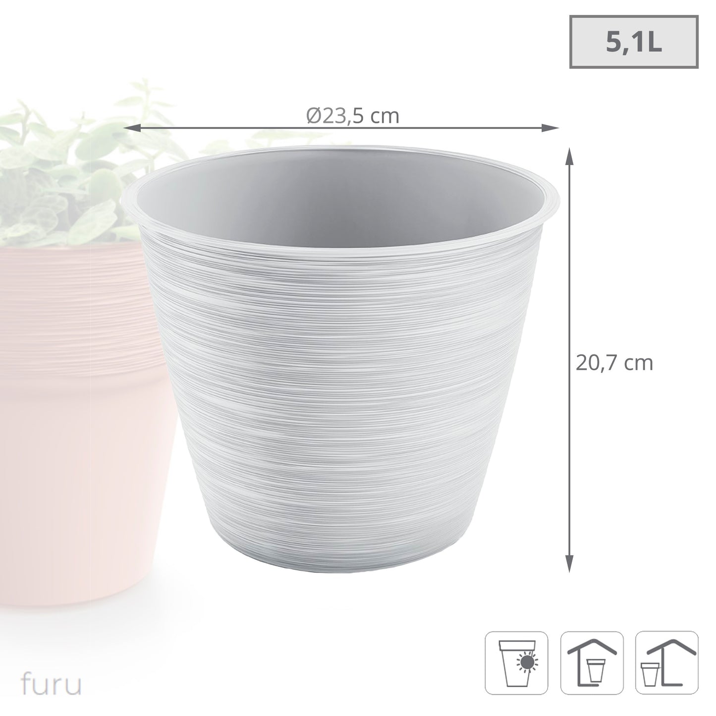 Maceta Furu 5,1l., Dimensiones (mm) 235x235x207, Color Blanco