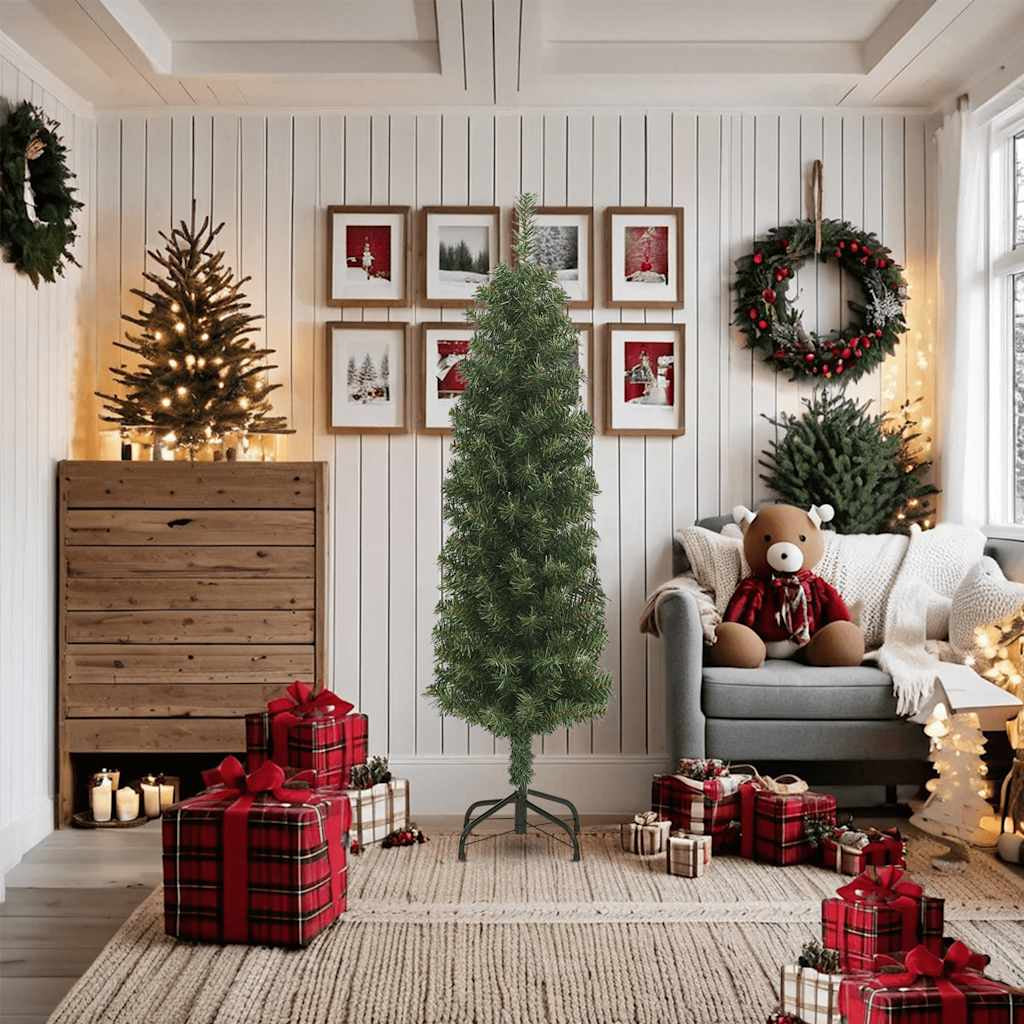Vidaxl Árbol De Navidad Artificial Delgado Y Soporte Pvc Verde 180 Cm_1