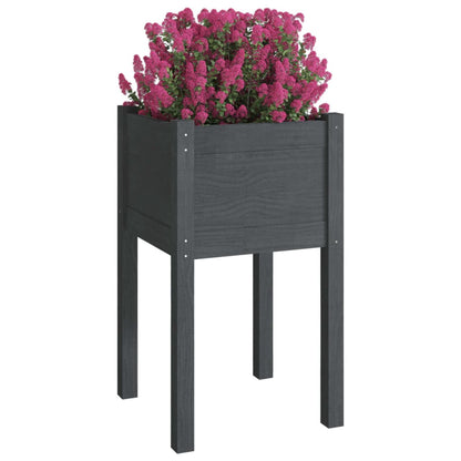 Jardineras 2 Unidades Madera Maciza De Pino Gris 40x40x70 Cm_2