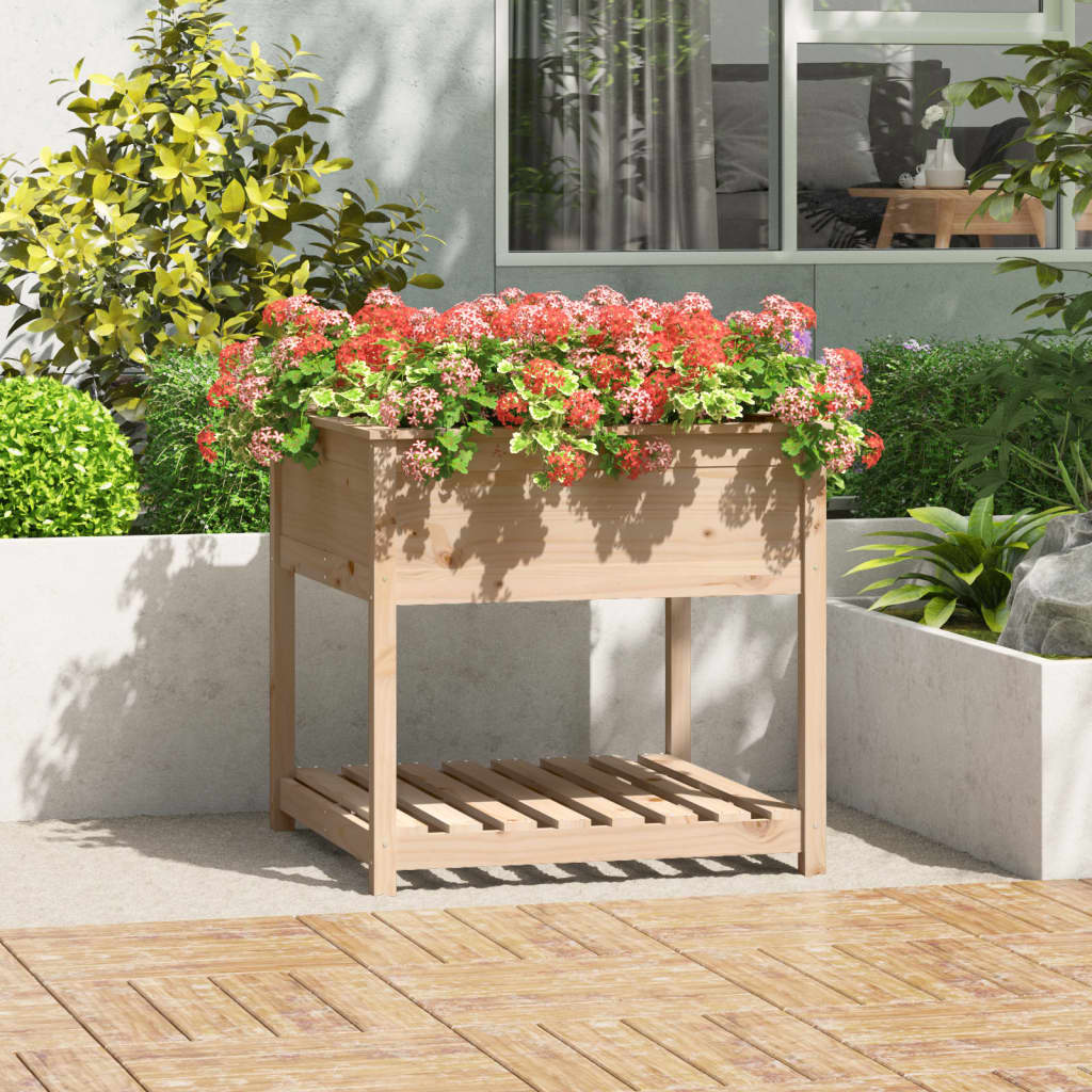 Jardinera Con Estante Madera Maciza De Pino 82,5x82,5x81 Cm_1