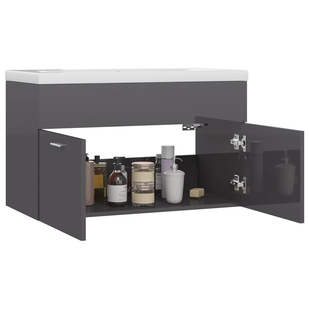 Mueble Con Lavabo Madera De Ingeniería Gris Brillante_3