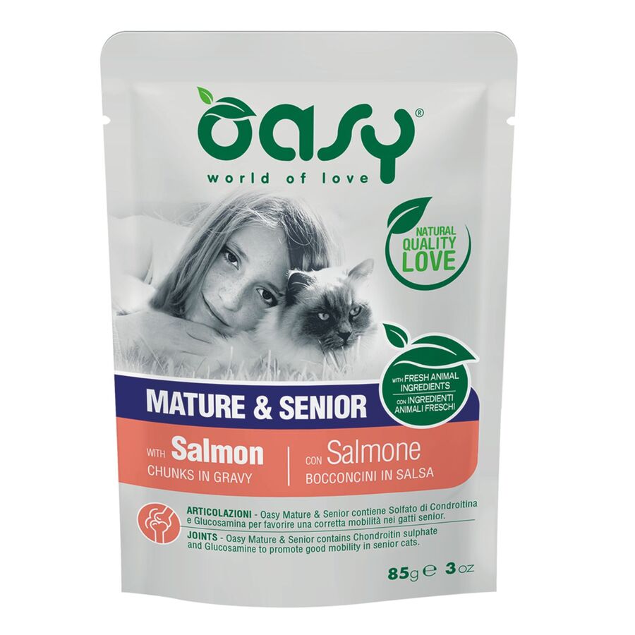 Comida Oasy Trozos En Salsa Para Gato Senior De Salmon 85g_0