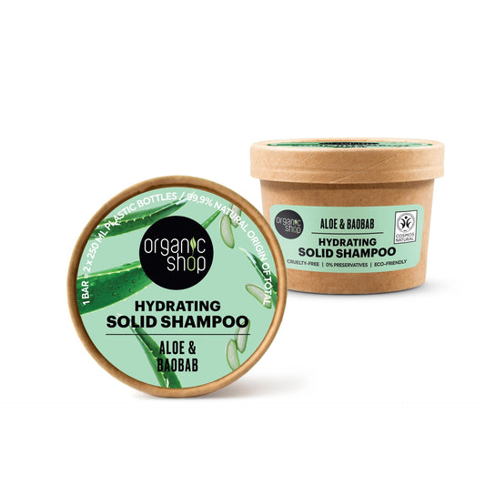 Champô Sólido Hidratante de Aloé e Baobá Organic Shop 60 gr