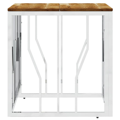 Mesa De Centro Acero Inoxidable Y Madera Maciza Acacia Plateada_2