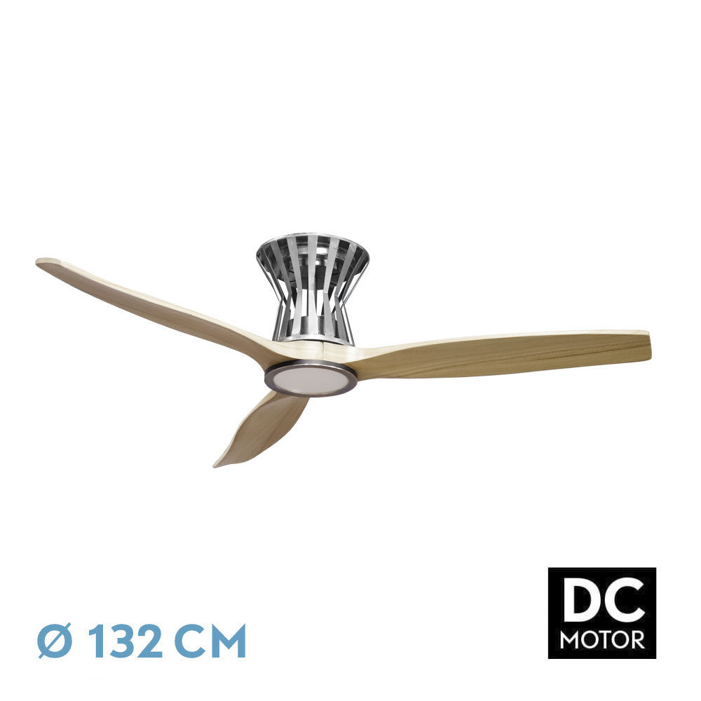 Ventilador Dc Baltir 18w Níquel/haya 3 Aspas 132d Reg. Intensidad 2250lm 3000k-6000k C/remoto, Timer, Mem._0