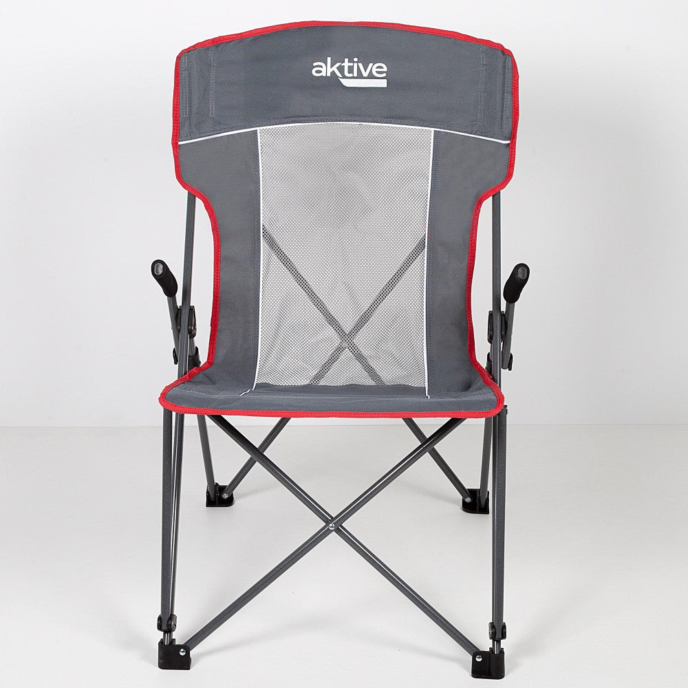 Silla Plegable Camping Antivuelco Gris C/reposabrazos Removíbles Aktive_1