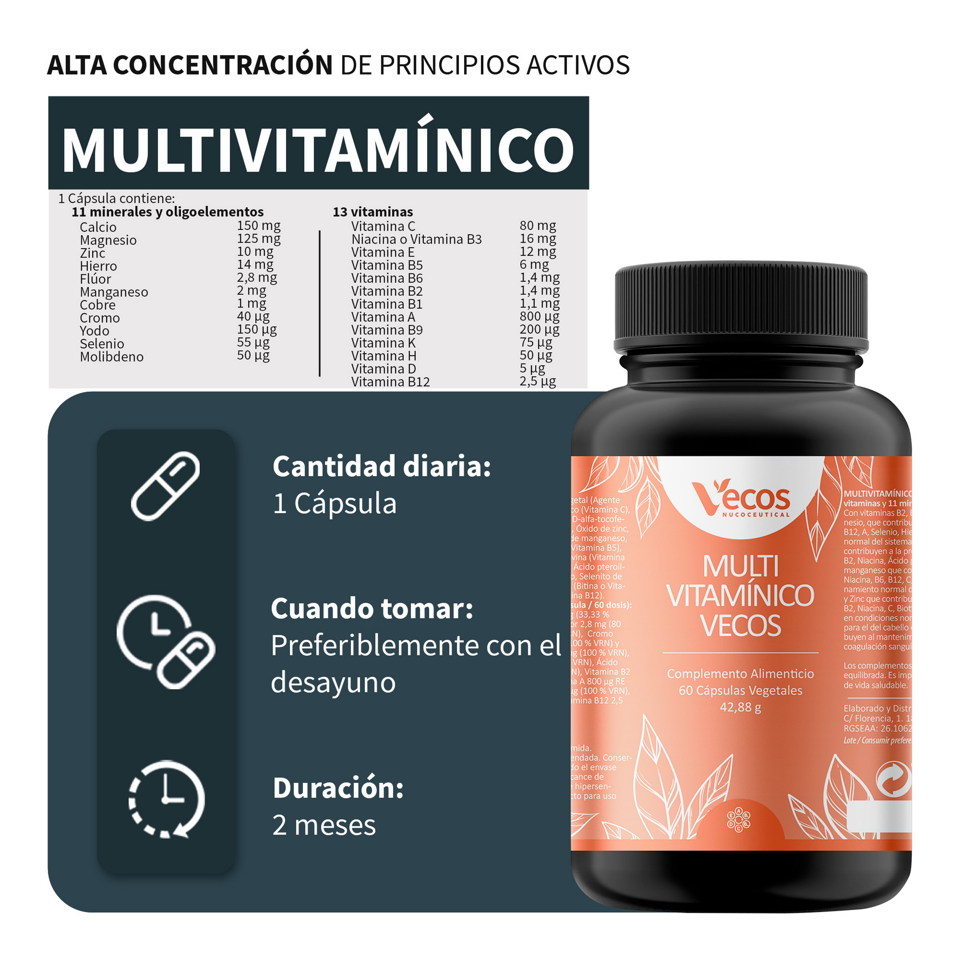 Multivitamínico Completo Vecos 60 Cápsulas | Energía Diaria Y Bienestar Inmunitario | 13 Vitaminas Y 11 Minerales_2