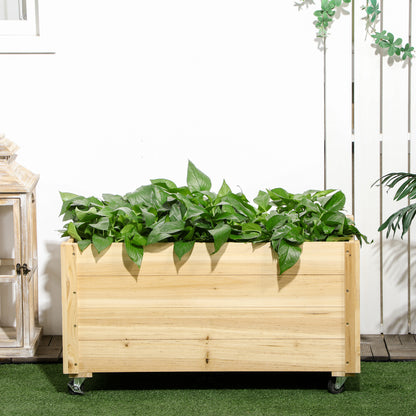 Outsunny Jardinera De Madera Con Ruedas Agujeros De Drenaje 89x48x47 Cm Natural_1
