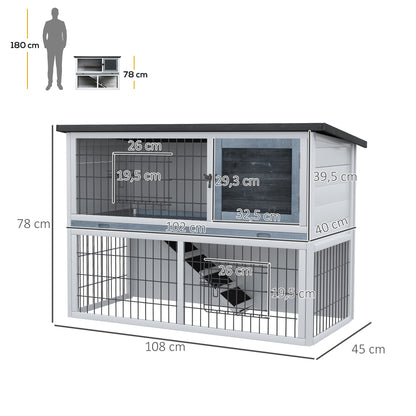 Pawhut Conejera De Madera Exterior Para Conejos Con Rampa 2 Puertas Y Bandeja_2
