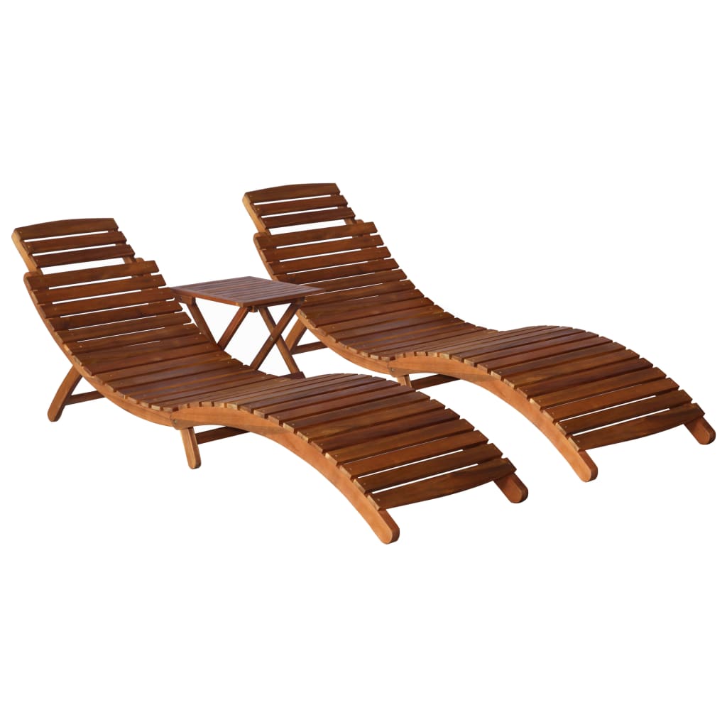 Set De Tumbonas Con Mesita 3 Piezas Madera Maciza De Acacia_0