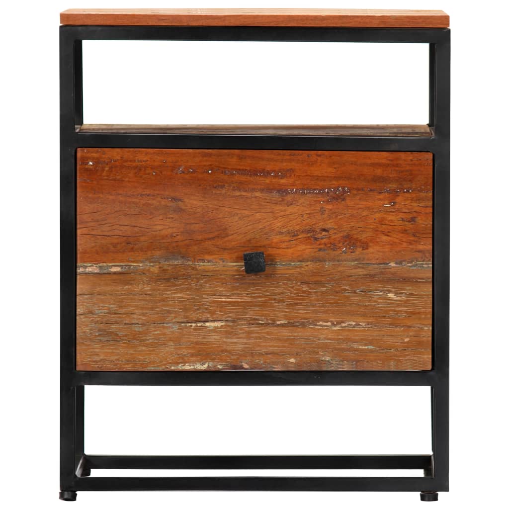 Mesita De Noche De Madera Maciza Reciclada Y Acero 40x30x50 Cm_2