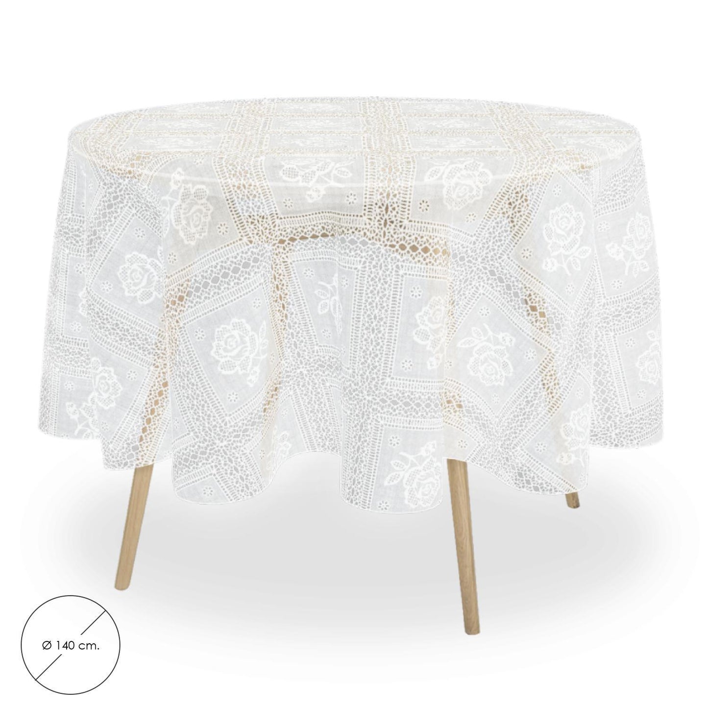 Mantel Hule Redondo Bordados Transparente Impermeable Antimanchas Pvc Ø 140 Cm. Uso Interior Y Exterior_0