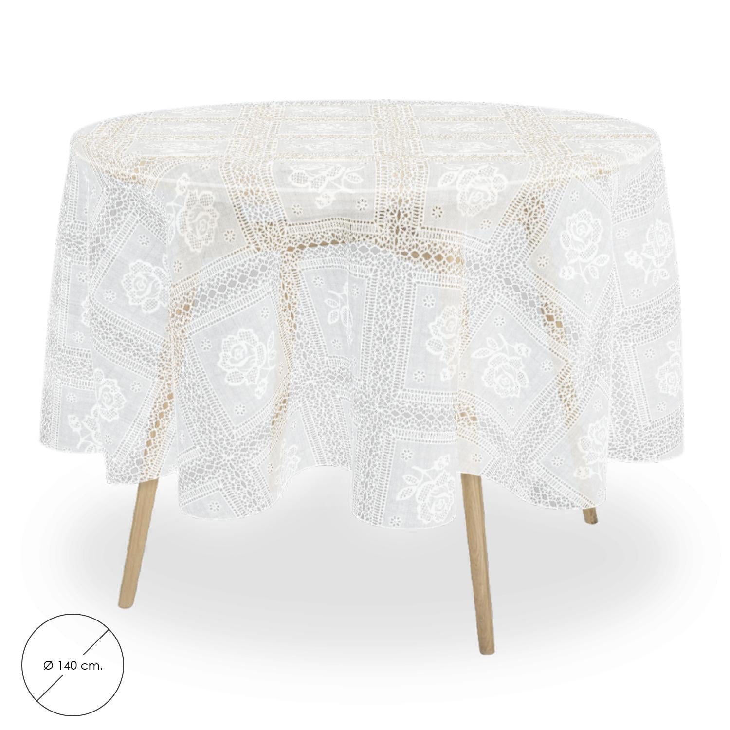 Mantel Hule Redondo Bordados Transparente Impermeable Antimanchas Pvc Ø 140 Cm. Uso Interior Y Exterior_0
