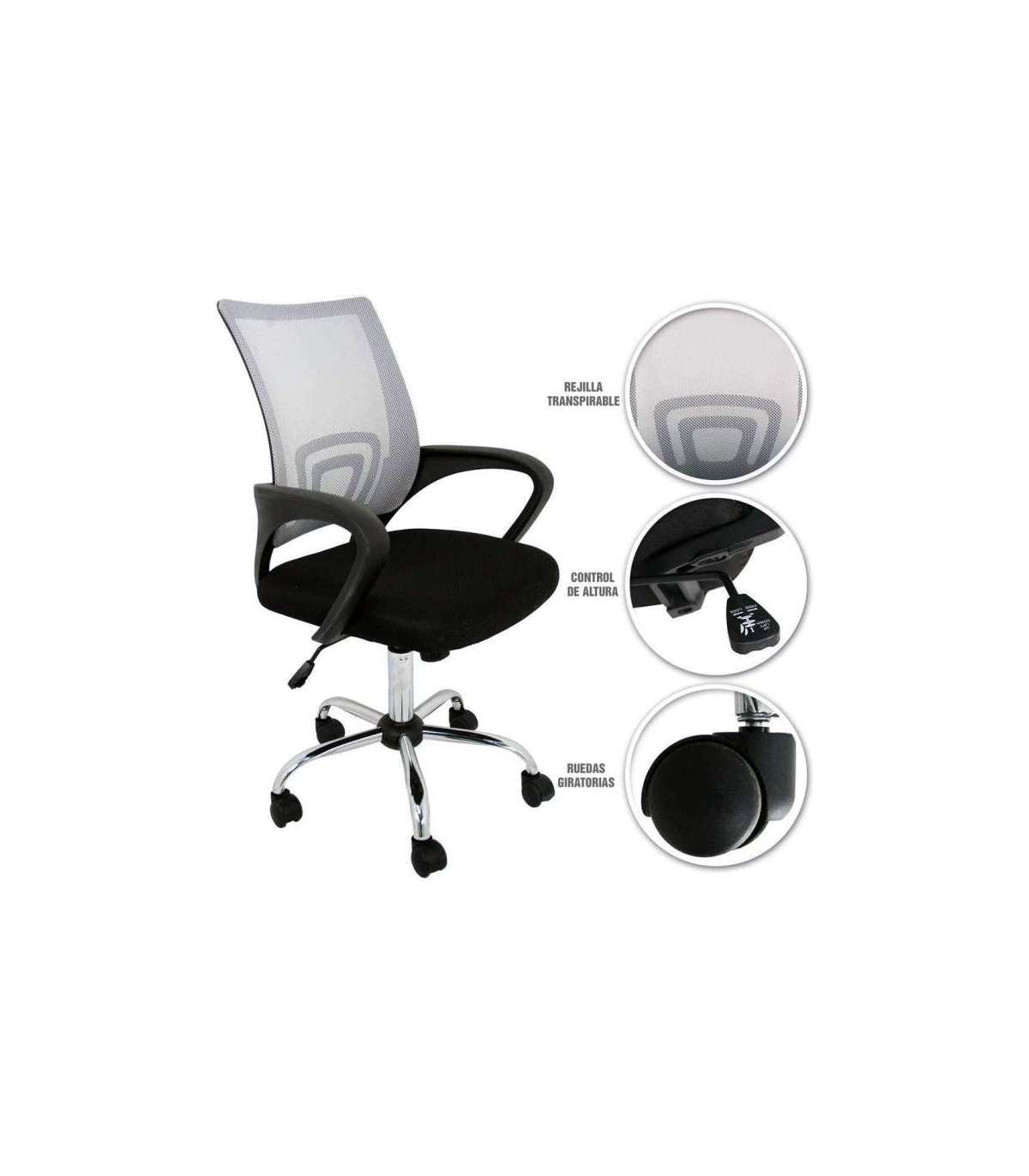 Silla Despacho Giratoria Logic Tapizada En Tejido Transpirable Gris/negro, 90-102 Cm(alto)60 Cm(ancho)60 Cm(largo)_0
