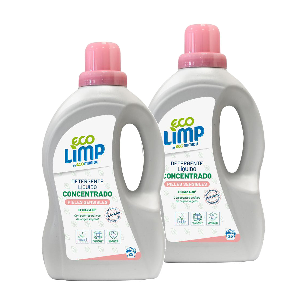 Embalagem de 2 Detergente Líquido para Pele Sensível Mimidu ECO 25 doses 