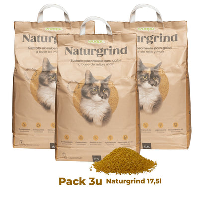 Sustrato Absorbente Wuapu Naturgrind Biodegradable Y Compostable Para Gato 3 Uds 17'5l_3