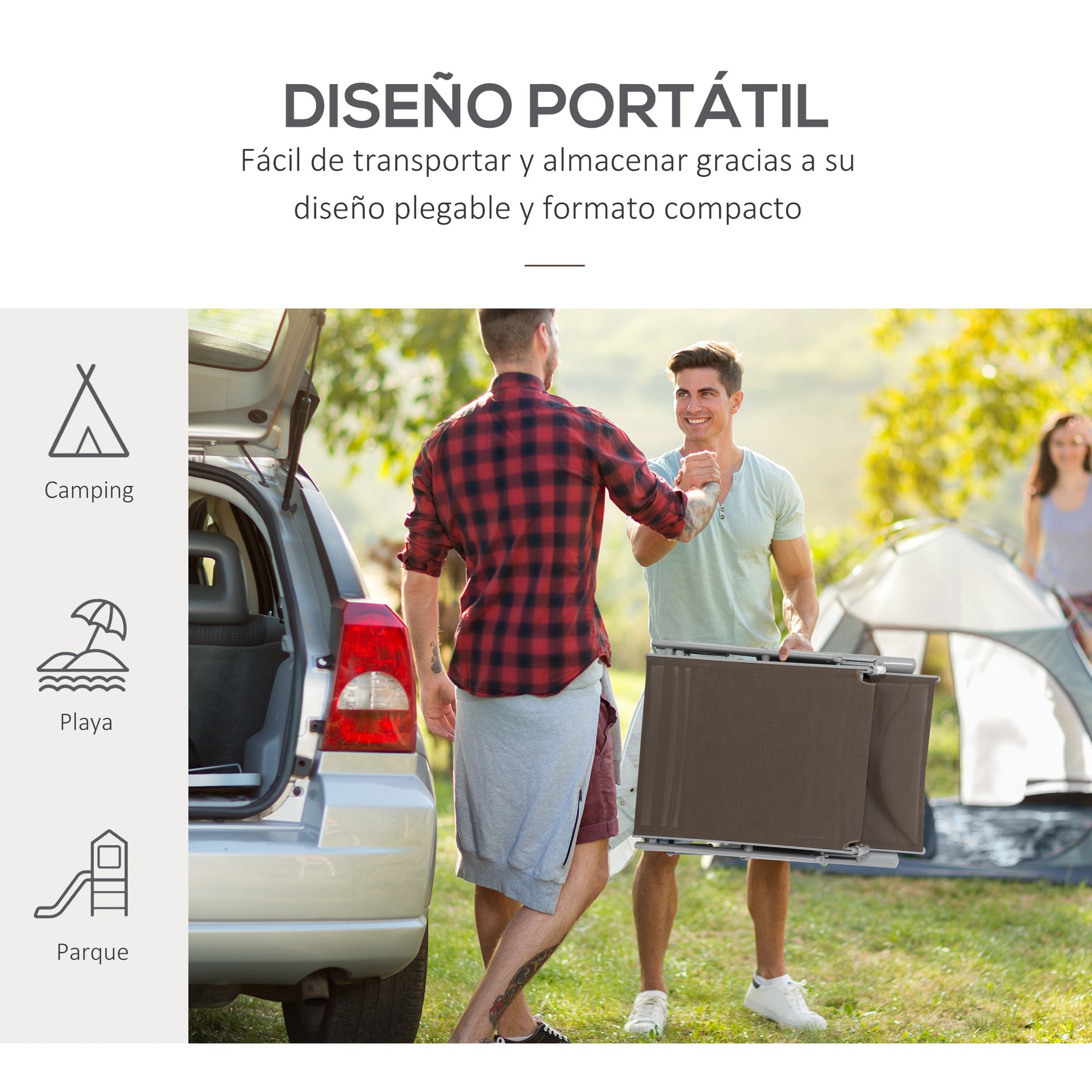 Outsunny Tumbona Plegable Jardín Con Respaldo Ajustable En 7 Posiciones Marrón_5