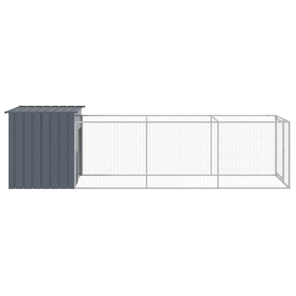 Caseta Perros Con Corral Acero Galvanizado Gris 110x405x110 Cm_3