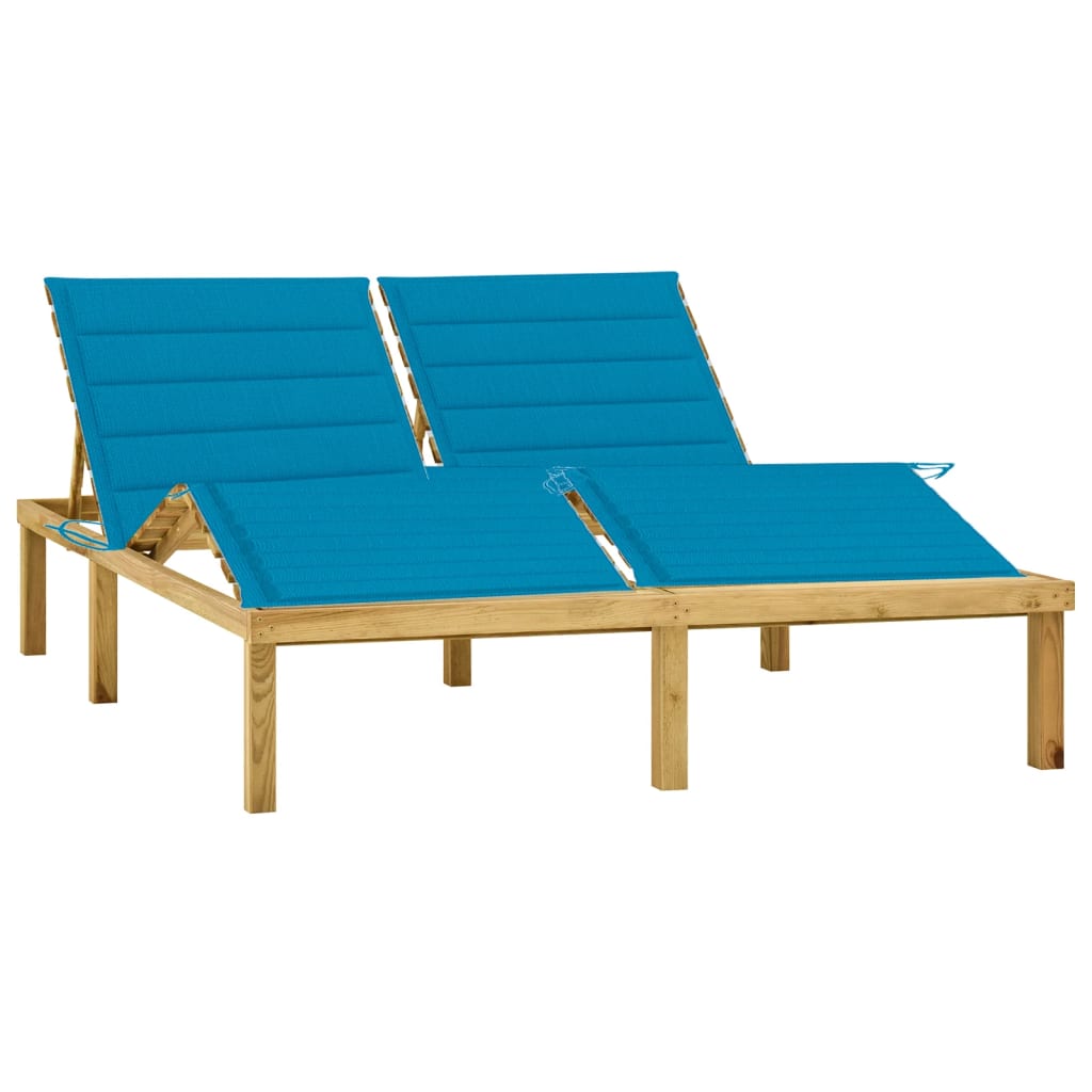 Tumbona Doble Y Cojines Madera Pino Impregnada Azul_0