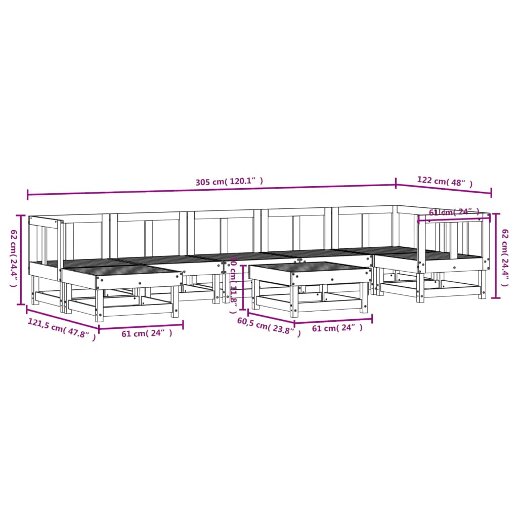 Vidaxl Juego Muebles De Jardín 8 Pzas Madera Maciza Pino Marrón Miel_2