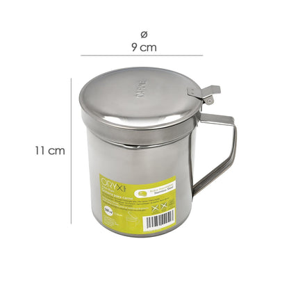 Grasera Acero Inoxidable Para Carne, Aceitera Aceite Usado 0,5 Lts. Con Colador Y Tapa, Recipiente Reciclaje Aceite Usado Carne