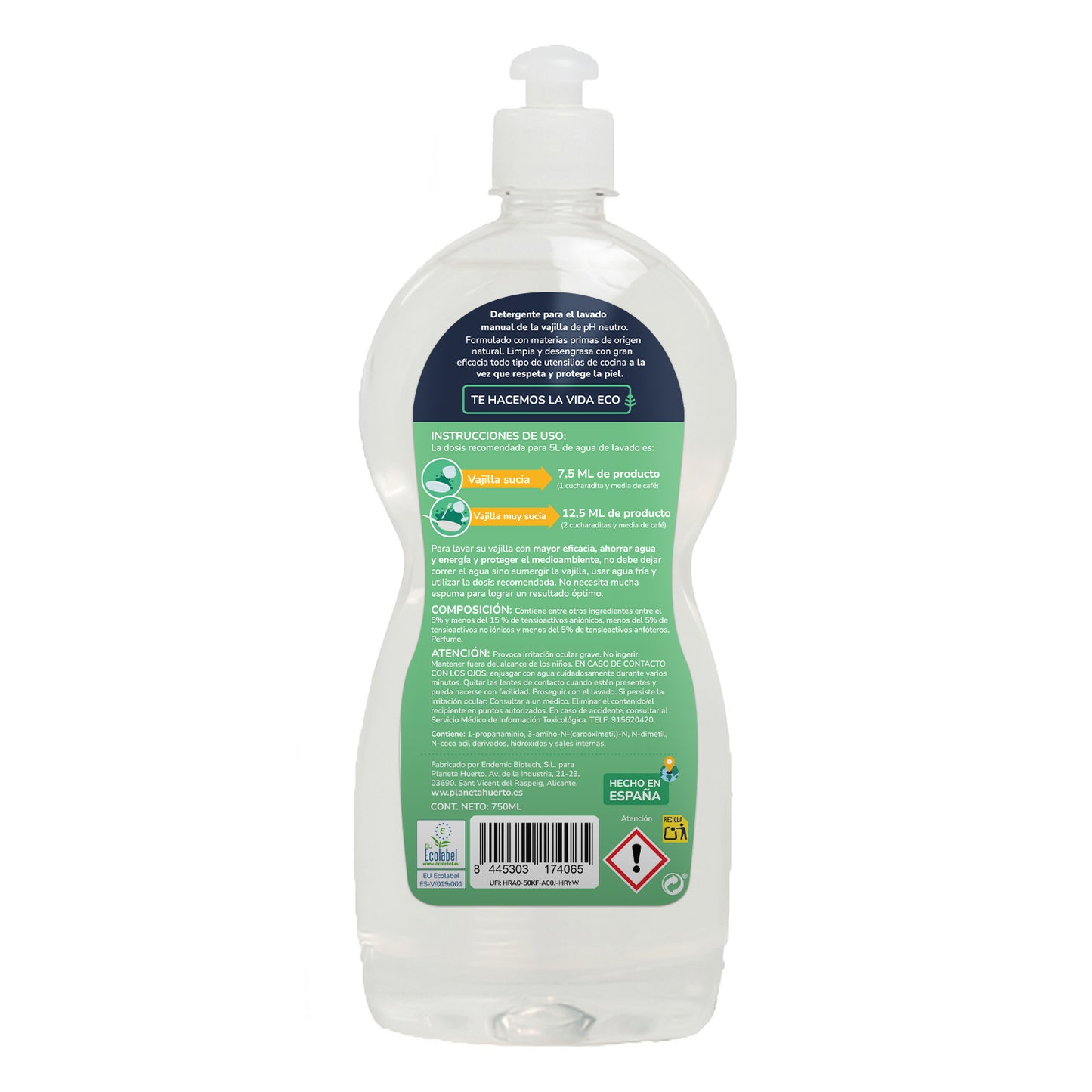 Pack de 3xPlaneta Huerto ECO Chá Verde Máquina de Lavar Louça Manual 750ml