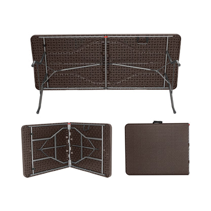 Mesa Plegable Rectangular Efecto Ratán 180x74x74cm 7house_3