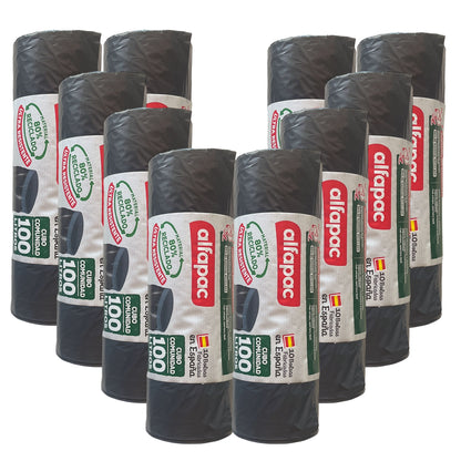 80% Reciclado 10 Rollos De 10 Bolsas De Basura  De 100l
