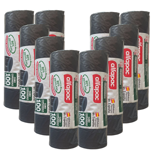 80% Reciclado 10 Rollos De 10 Bolsas De Basura  De 100l
