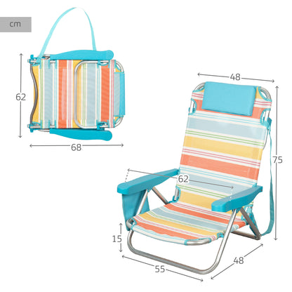 Aktive Pack 2 Sillas Plegables Playa 48x48x75 Cm Multicolor 5 Posiciones Con Cojín Y Bolsillos_3