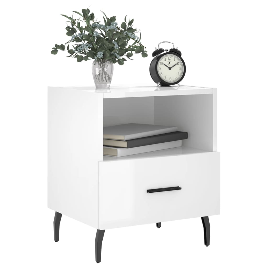Mesita Noche 2 Uds Madera Ingeniería Blanco Brillo 40x35x47,5cm_2